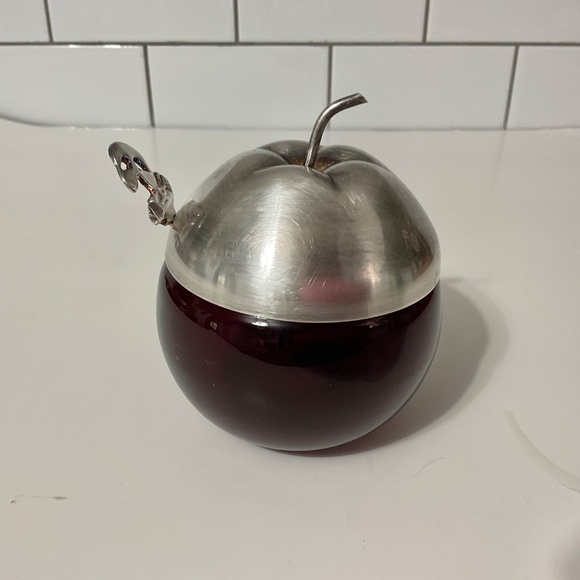 VTG Cranberry Glass and Silver Brass Jam Sugar Pot - Picture 5 of 8